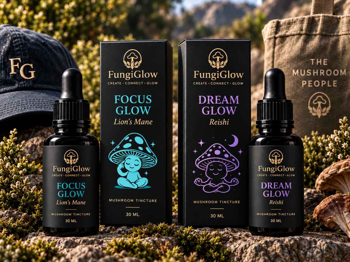 FungiGlow products and Mushroom People merchandise